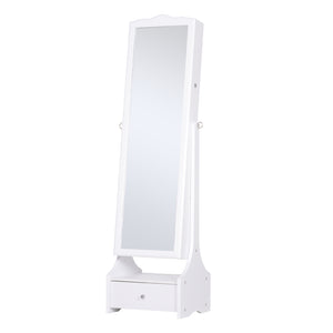 Freestanding jewelry cabinet with LED lighting, full-length mirror, adjustable angle, white