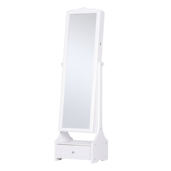 Freestanding jewelry cabinet with LED lighting, full-length mirror, adjustable angle, white