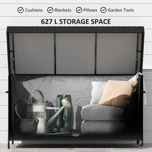 165 Gallon Wicker Patio Box with Waterproof Liner, Gas Lift &amp; Universal Wheels, Black