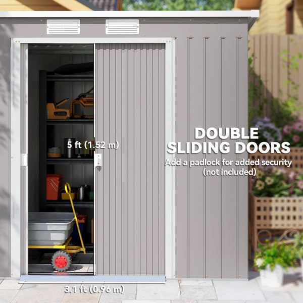 Galvanized steel garden shed with foundation kit - Grey