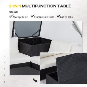 6-piece furniture set with rattan corner sofa, storage table and coffee table, beige