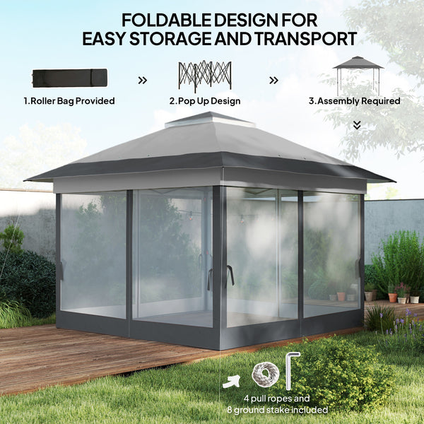 12' x 12' Folding Tent, Instant Shelter with Steel Frame, Dark Grey