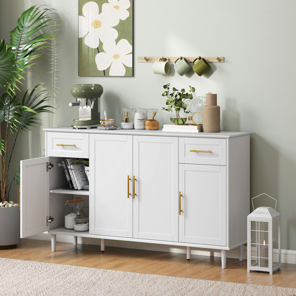 Sideboard with soft-close doors with 2 drawers, 3 adjustable shelves and 4 doors, white