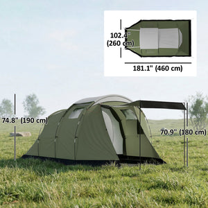 Camping Tent Waterproof Camping Tent with Two Rooms for 3-4 People, Green