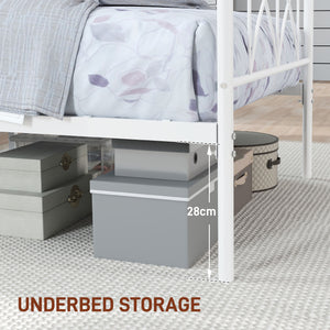 Single metal bed frame with headboard, white