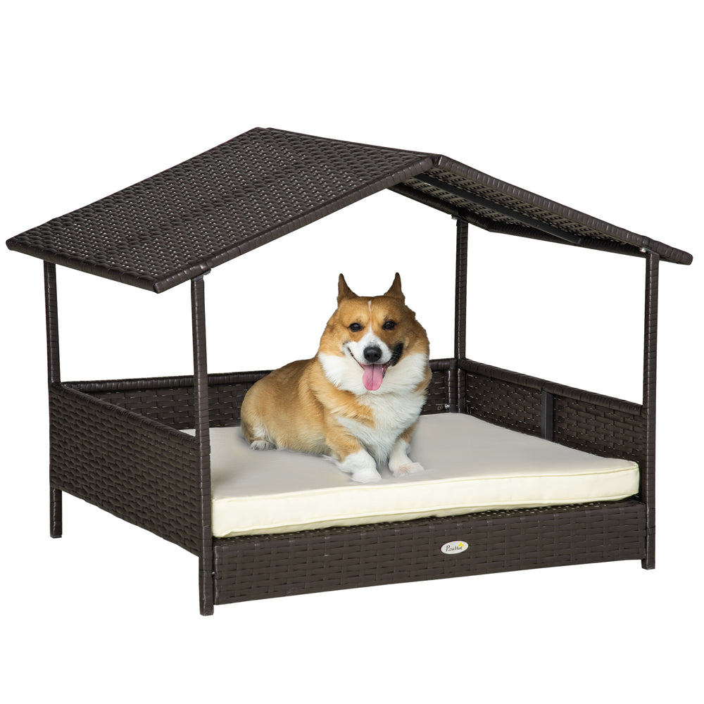 Raised rattan niche with canopy, off-white