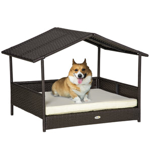 Raised rattan niche with canopy, off-white
