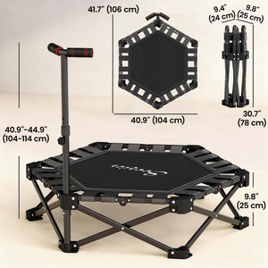 Foldable mini trampoline with adjustable support bar and 400 lb capacity