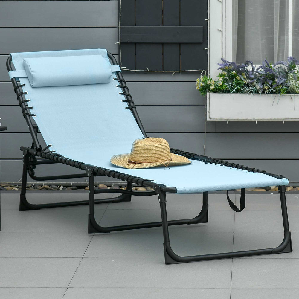 Foldable outdoor chaise lounge with 4 adjustable positions and headrest, light blue