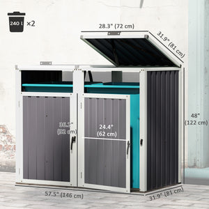 Lockable outdoor double bin shelter with hinged lid, dark grey