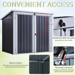 Garden bin shed with lockable doors and lid, black