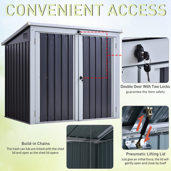 Garden bin shed with lockable doors and lid, black