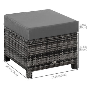 Rattan garden pouf with soft cushion, grey
