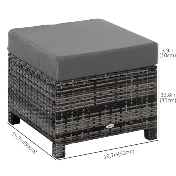 Rattan garden pouf with soft cushion, grey