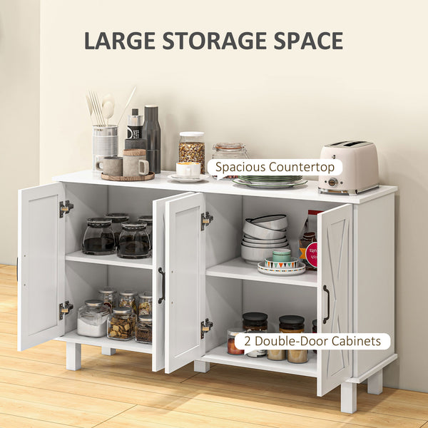 Kitchen dresser with 4 sliding barn doors and 2 adjustable shelves, white