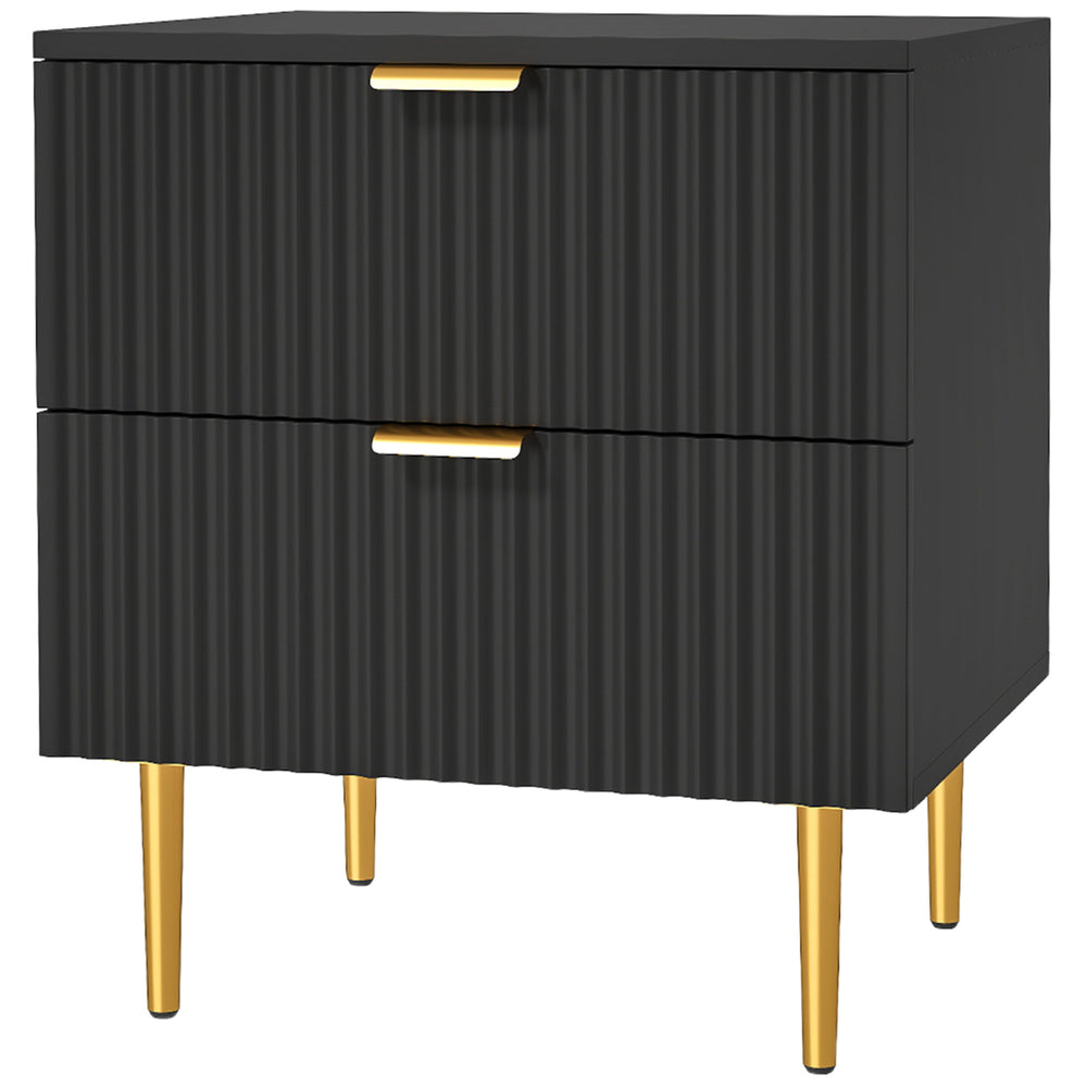 Modern bedside table with 2 fluted drawers and gold handles – Black
