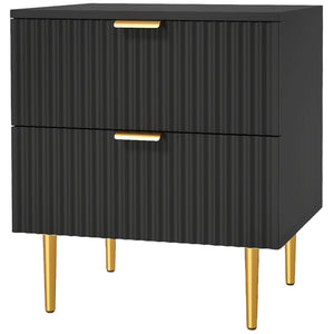 Modern bedside table with 2 fluted drawers and gold handles – Black