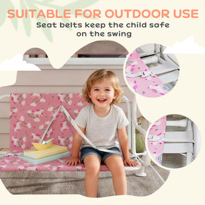 Qaba Kids Porch Swing, 2-Seater Patio Swing Bench with Safety Belts, Adjustable Canopy for Backyard, Garden, Pink