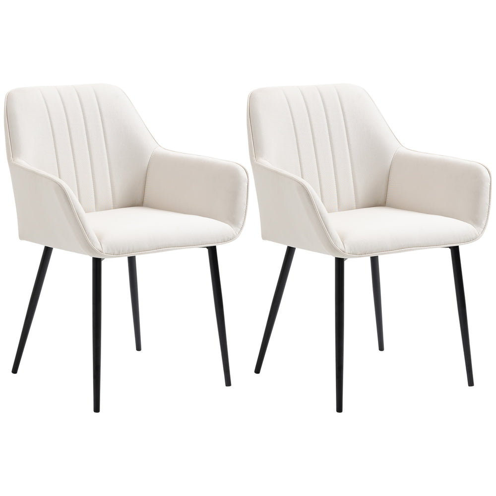 Set of 2 linen-upholstered dining chairs with metal legs, cream