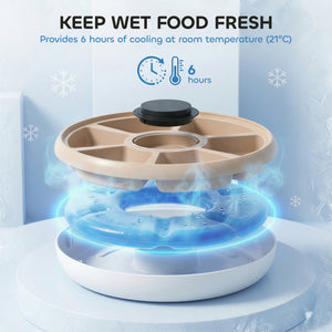 Automatic pet food dispenser with 6 trays and 1 cold pack