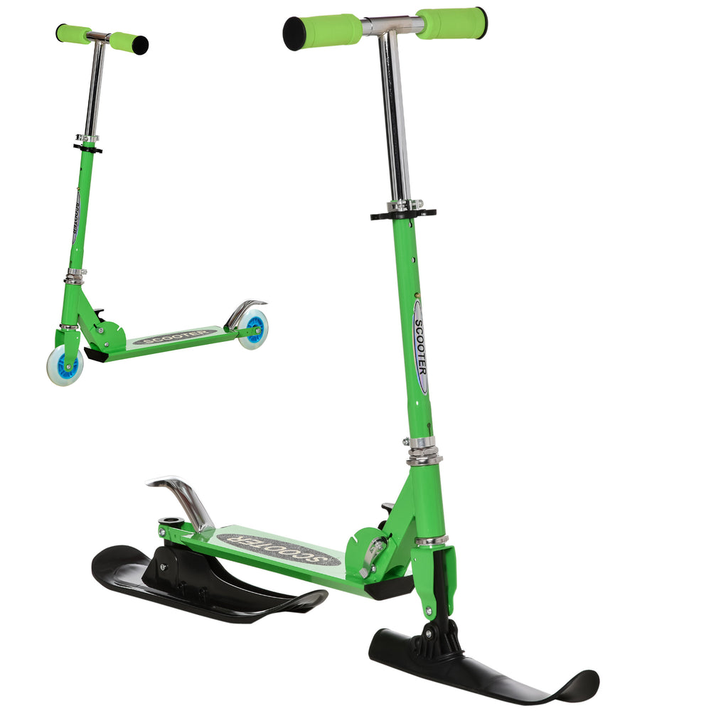 2-in-1 convertible scooter with wheels and snow, green