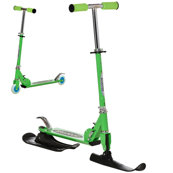 2-in-1 convertible scooter with wheels and snow, green