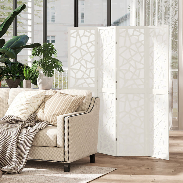 Four-panel folding screen, 1.70 m, lightweight, geometric pattern, white
