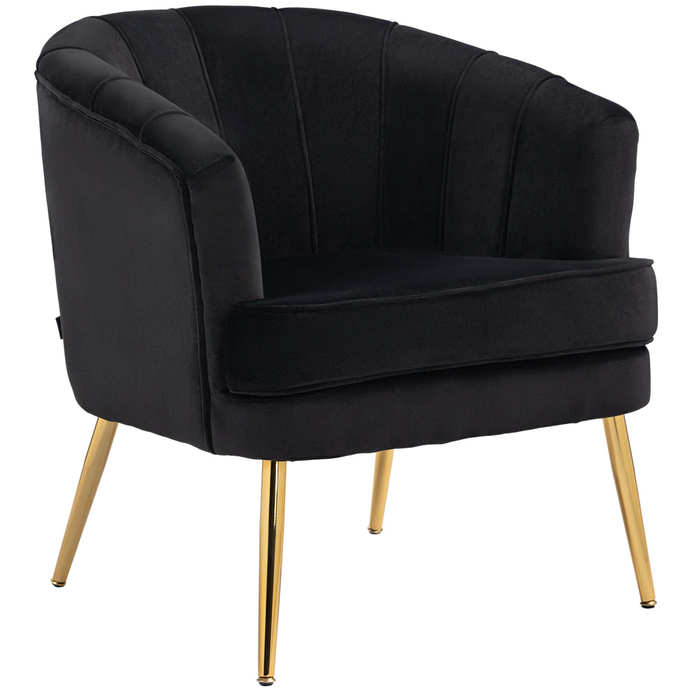 Modern fabric accent chair with gold metal legs, black