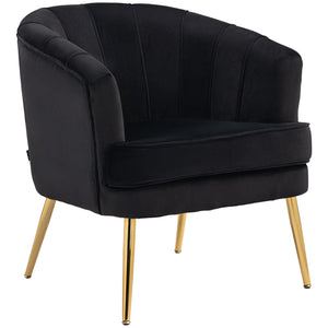 Modern fabric accent chair with gold metal legs, black