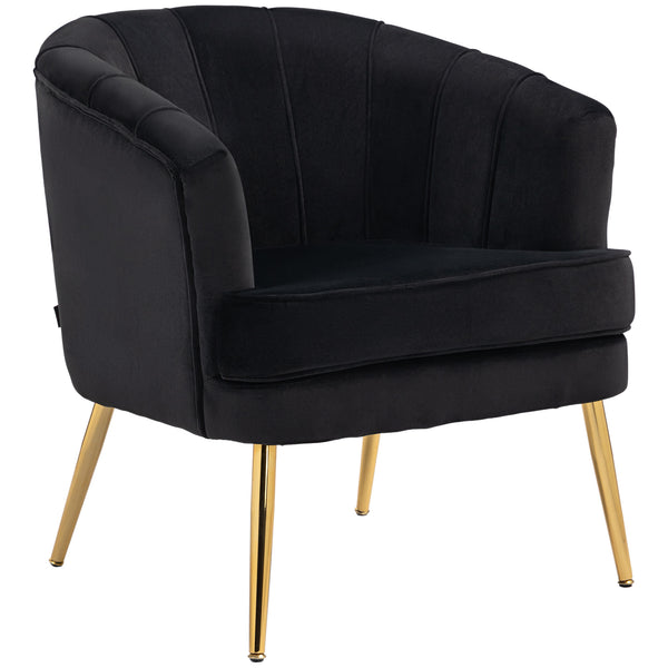Modern fabric accent chair with gold metal legs, black