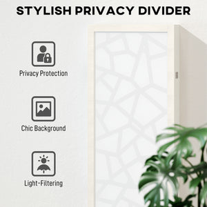 Four-panel folding screen, 1.70 m, lightweight, geometric pattern, white