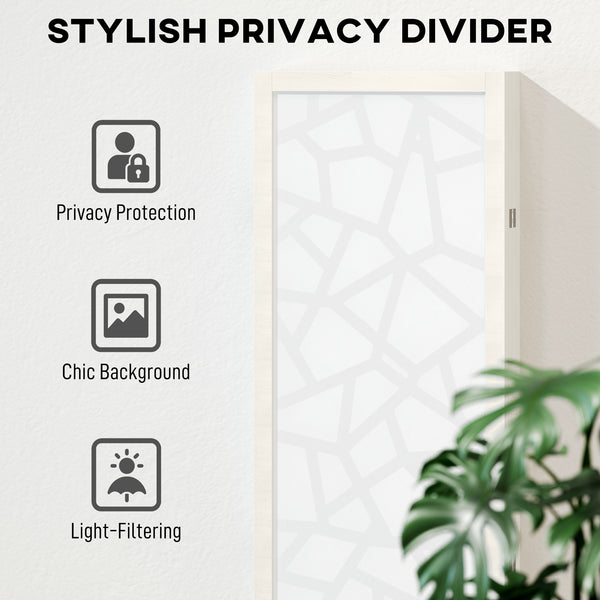 Four-panel folding screen, 1.70 m, lightweight, geometric pattern, white