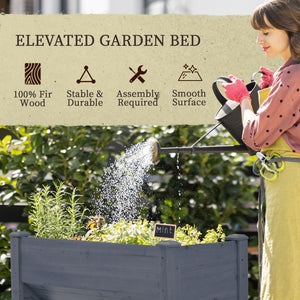 Raised wooden plant stand with hooks, grey