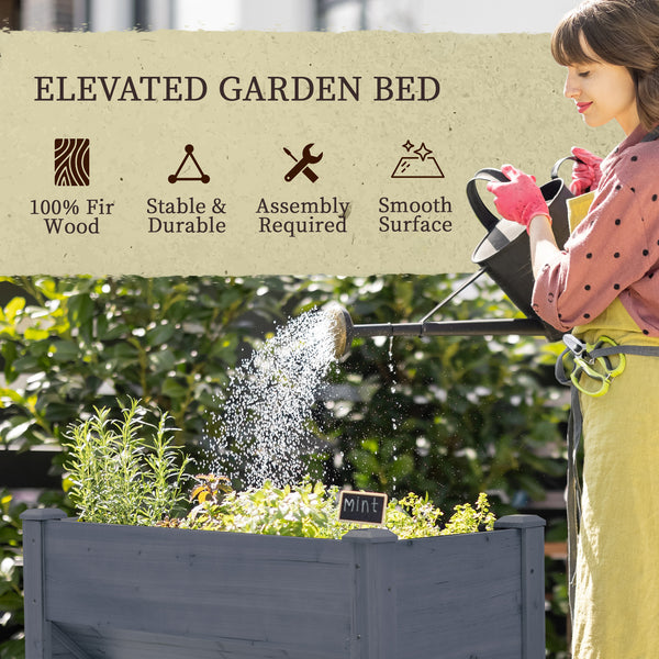 Raised wooden plant stand with hooks, grey