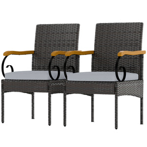 Set of 2 rattan garden chairs, light grey