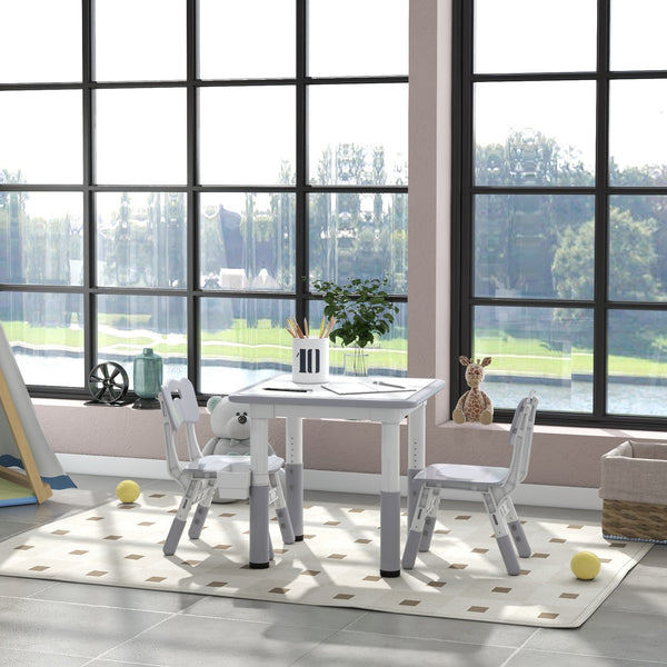 3-Piece Height Adjustable Table and Chair Set with Storage, Grey