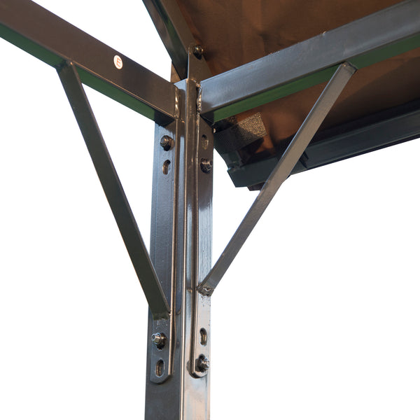 Barbecue gazebo with metal frame, arch and sunshade