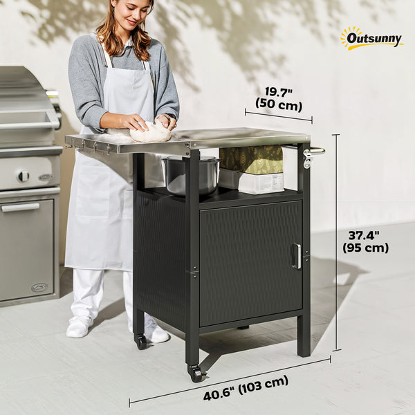 Kitchen trolley with stainless steel top, silver and black