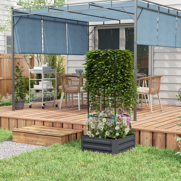 Galvanized planter with 3-tier trellis, grey 