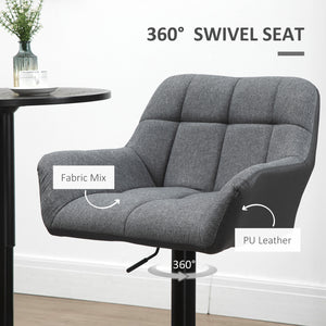 Set of 2 Adjustable Swivel Bar Stools with Footrest, Grey