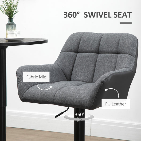 Set of 2 Adjustable Swivel Bar Stools with Footrest, Grey