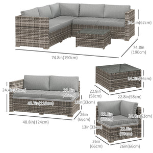 4-piece woven rattan garden furniture set with corner sofa, grey