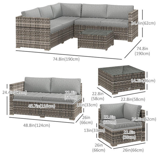 4-piece woven rattan garden furniture set with corner sofa, grey