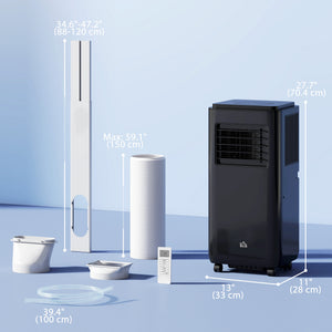 10,000 BTU Mobile Air Conditioner 440 Sq. Ft., Dehumidifier Fan Auto Sleep with 24H Timer On/Off, Window Kit, Black