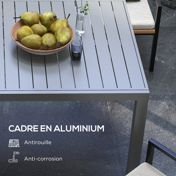 Extendable aluminum outdoor dining table for 6 to 8 people, anthracite gray