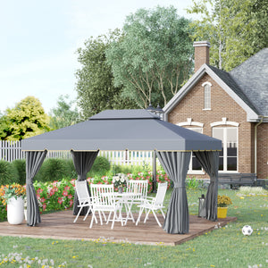 10 x 13 gazebo with two-tier polyester roof, breathable mesh side panels and sturdy aluminum frame, grey