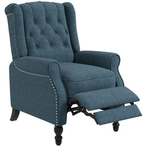 Wingback recliner with footrest, blue