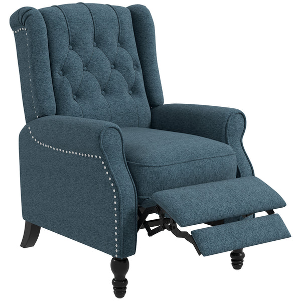 Wingback recliner with footrest, blue