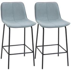 Set of 2 counter height upholstered bar stools with steel legs, light grey