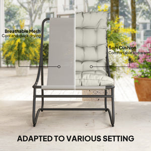 3-Piece Outdoor Bistro Set, Round Table and Chairs for 2 with Seat and Cushions, Light Grey